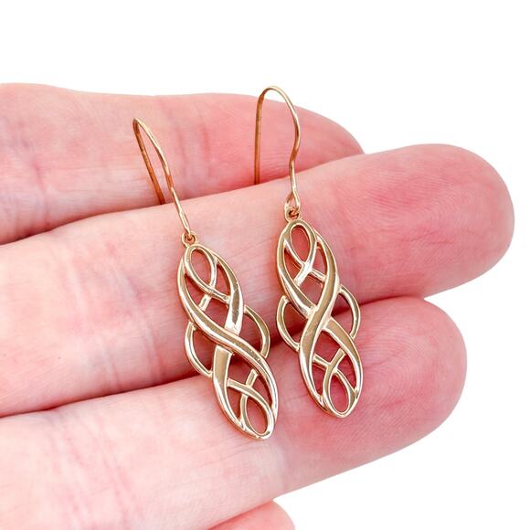 Vintage Sterling Silver 925 Rose Gold Tone Celtic Knot Dangle Earrings - Picture 1 of 7